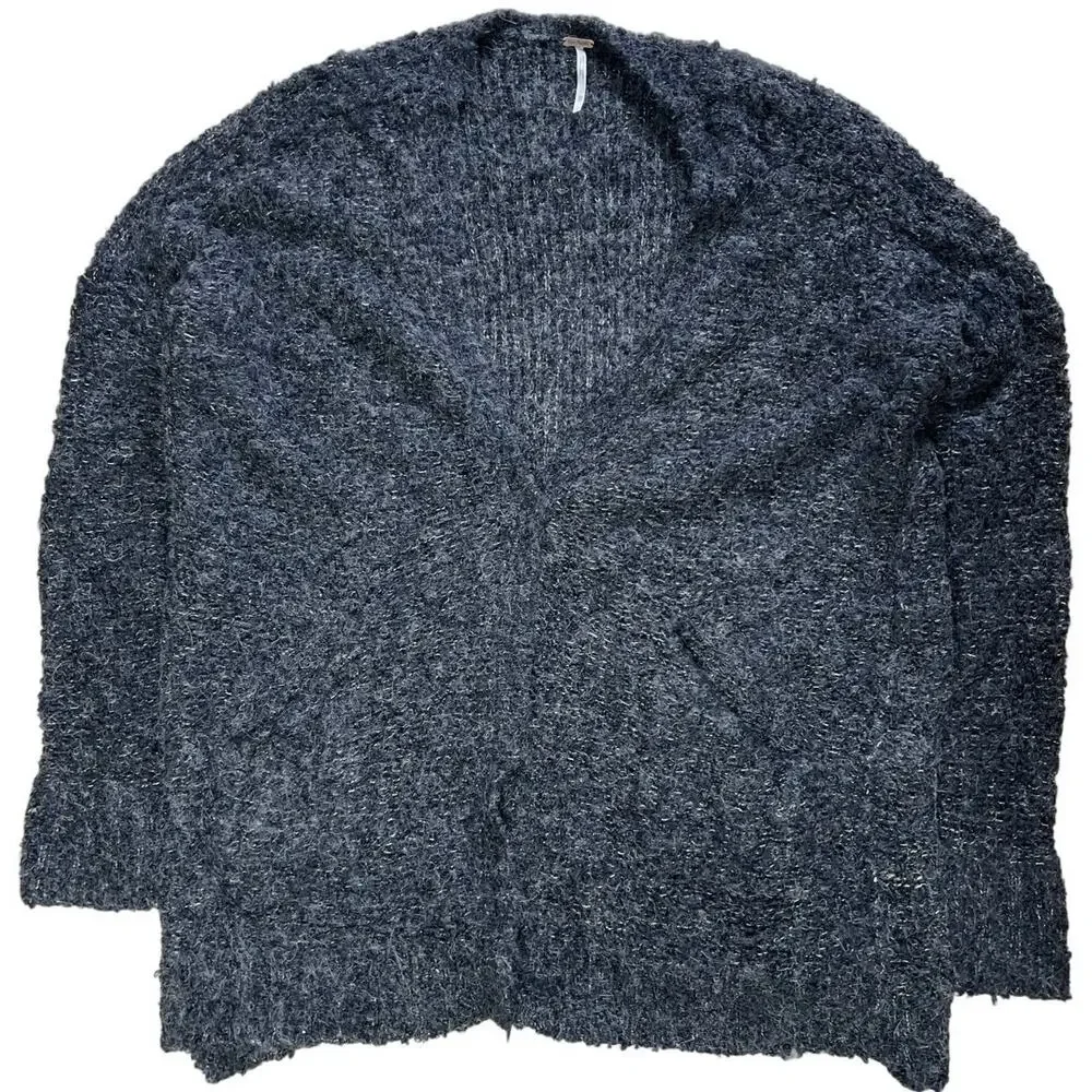 Free People Grey Alpaca Wool Cozy Button Down Cardigan Sweater w/ Pockets XS